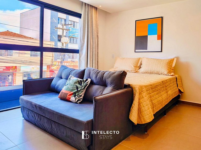 GO937-Apê 11. Studio no coração de Poços c/ar cond