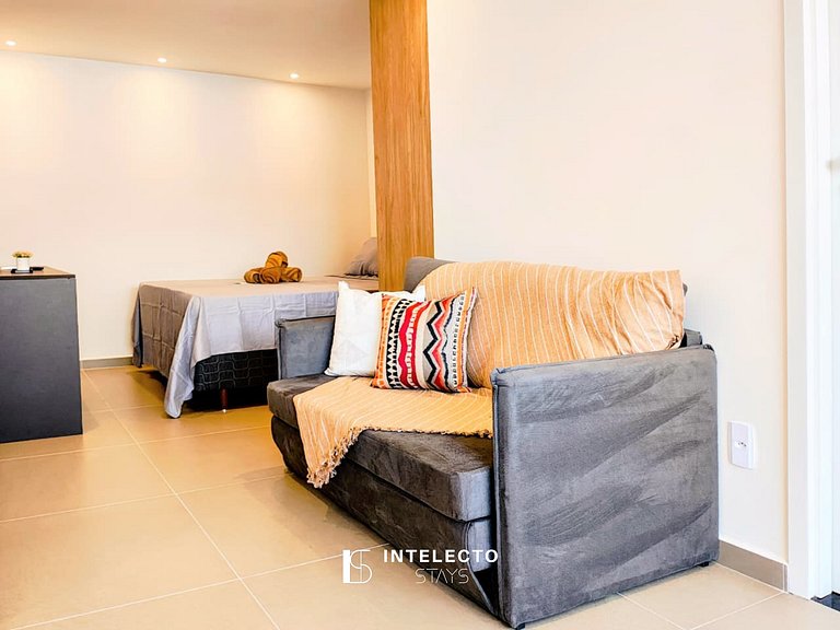 GO937-Apê 13. Studio no coração de Poços c/ar cond